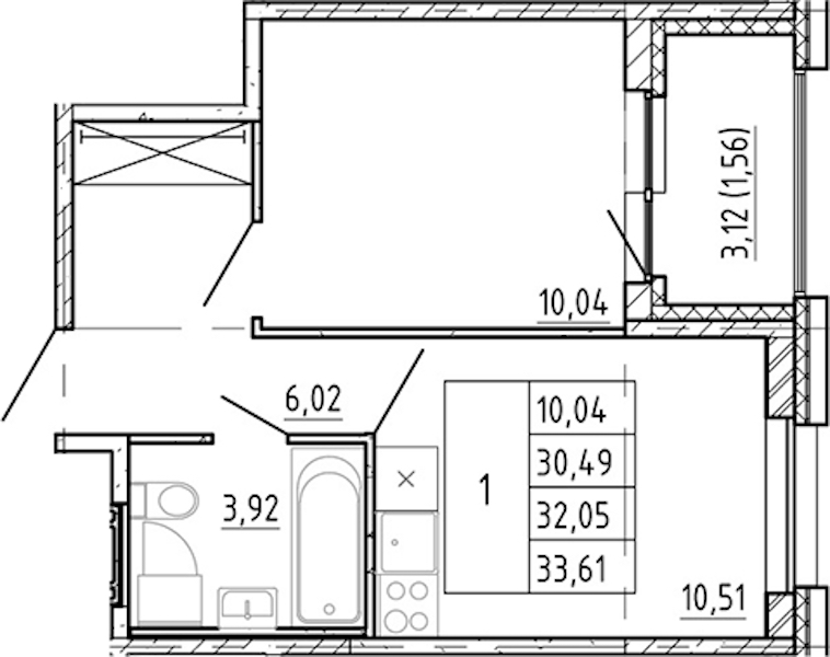 1-комнатная квартира 30.49 м², 8/12 эт., ЖК «Полис Новоселье»